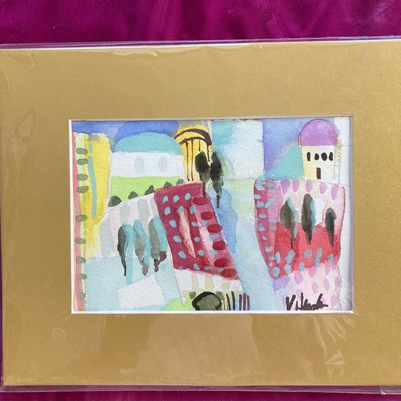 Original Watercolor painting of A Greek Vineyard 7”x5” Matted Hand Painted - Picture 2 of 13